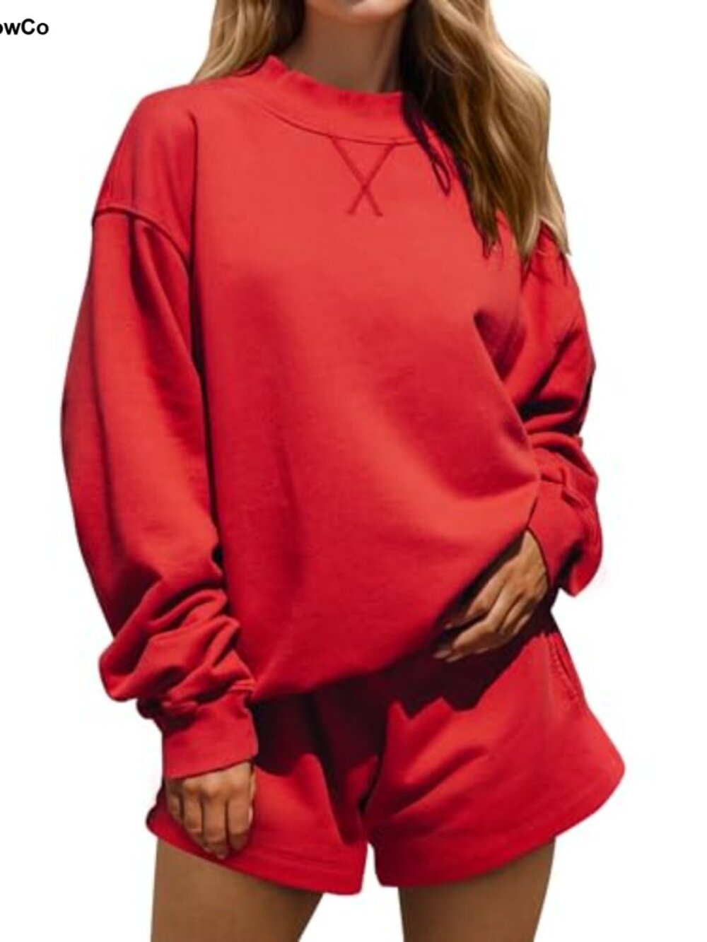 2 Piece Lounge Set Mock Neck Oversized Sweatshirt Sweat Shorts
